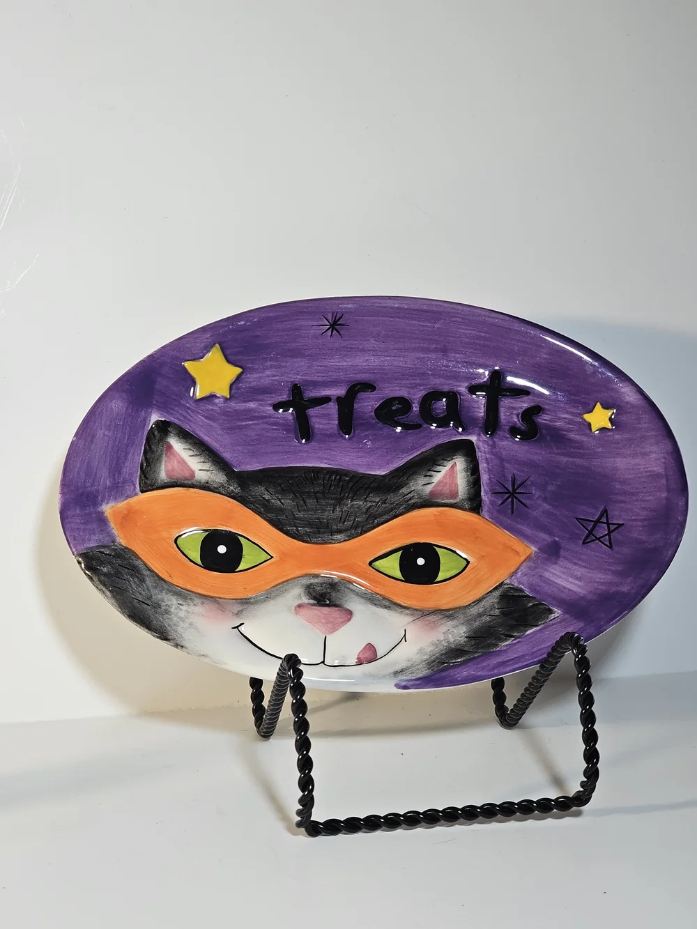 Fitz & Floyd Halloween Treats Cat Appetizer Plate Oval Candy Dish Purple Ceramic